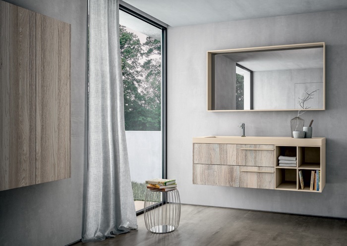 La linea di mobili da bagno Sense di IDEAGROUP integrata con eccellenti varianti legno